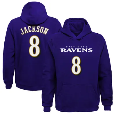 Women's Fanatics Branded Lamar Jackson Purple Baltimore Ravens Player Icon Name & Number Pullover Hoodie