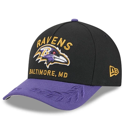 Youth New Era Black/Purple Baltimore Ravens 2025 NFL Draft 9FORTY A-Frame M-Crown Adjustable Hat