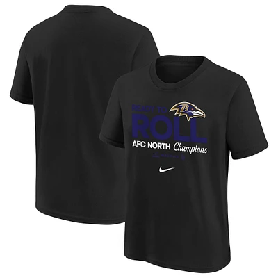 T-shirt Nike noir pour jeunes Baltimore Ravens 2024 AFC North Division Champions Locker Room Trophy Collection