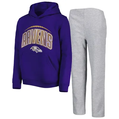 Baltimore Ravens Youth Double Up Pullover Hoodie & Pants Set - Purple/Heather Gray