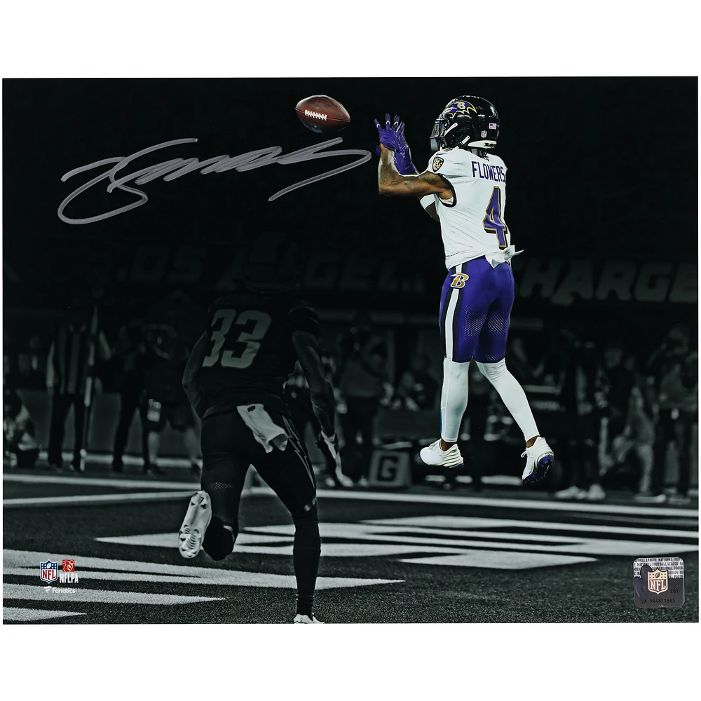 Zay Flowers Baltimore Ravens Autographed 11" x 14" Touchdown Catch Spotlight Photograph