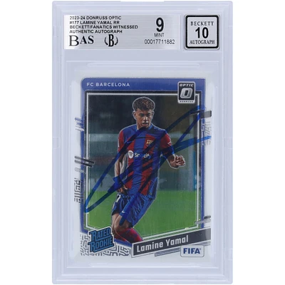 Lamine Yamal Barcelona Autographed 2023-24 Panini Donruss Optic #177 Beckett Fanatics Witnessed Authenticated 9/10 Rookie Card 