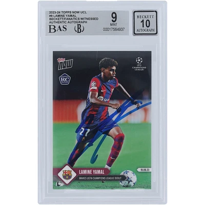 Lamine Yamal Barcelona Autographed 2023-24 Topps Now UCL Makes UEFA Champions League Debut #9 Beckett Fanatics Witnessed Authenticated 9/10 Rookie Card