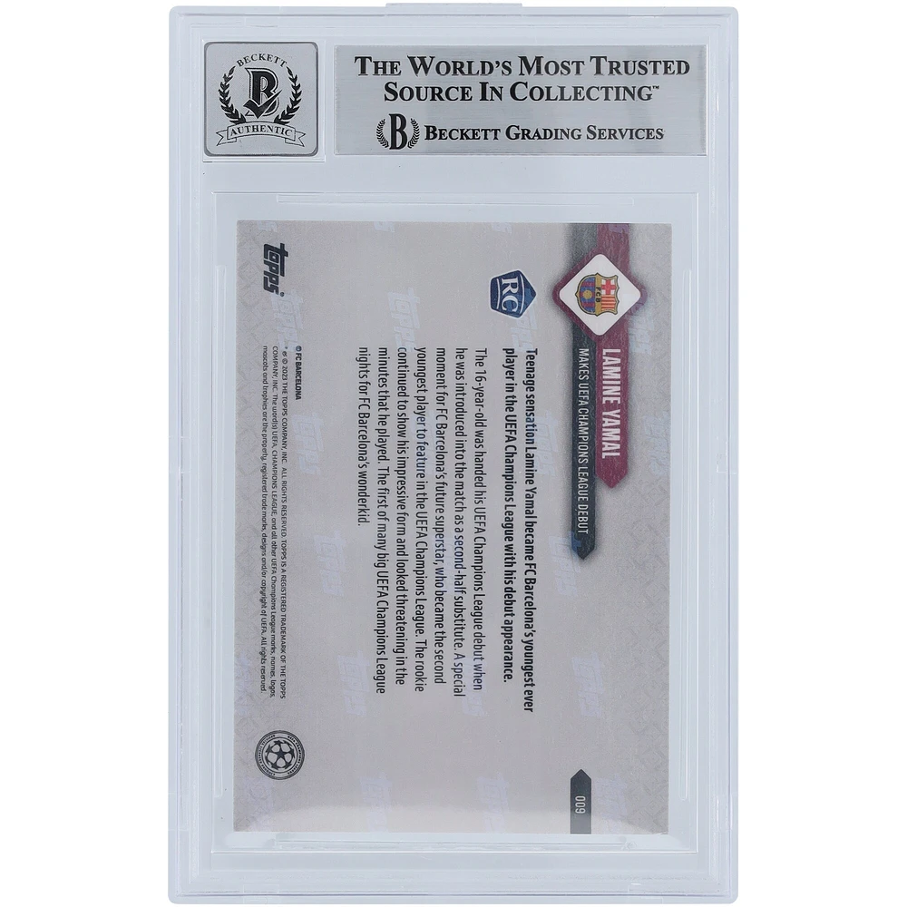 Lamine Yamal FC Barcelona Autographed 2023-24 Topps Now UCL Makes UEFA Champions League Debut #9 Beckett Fanatics Witnessed Authenticated 10 Rookie Card