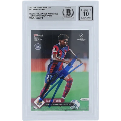 Lamine Yamal FC Barcelona Autographed 2023-24 Topps Now UCL Makes UEFA Champions League Debut #9 Beckett Fanatics Witnessed Authenticated 10 Rookie Card