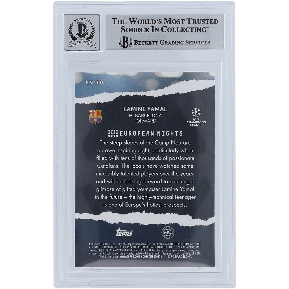 Lamine Yamal FC Barcelona Autographed 2023-24 Topps UEFA Club Competition European Nights #EN-10 Beckett Fanatics Witnessed Authenticated 10 Rookie Card
