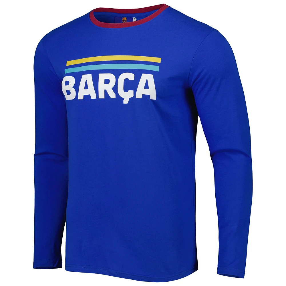 Men's Blue Barcelona Slogan Long Sleeve T-Shirt