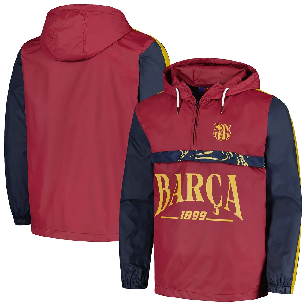 Men's Burgundy Barcelona Anorak Hoodie Half-Zip Jacket