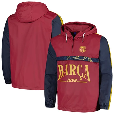 Veste Homme Bordeaux Barcelona Anorak Demi-Zip À Capuche