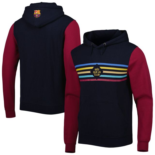 Sweat À Capuche Raglan Homme Rayé Barcelona Bleu Marine/Rouge