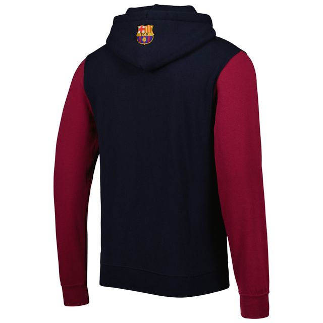 Sweat À Capuche Raglan Homme Rayé Barcelona Bleu Marine/Rouge