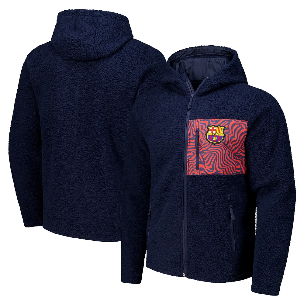 Men's  Navy Barcelona Sherpa Full-Zip Hoodie Jacket