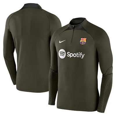 Haut à manches longues et fermeture éclair quart de performance pour Homme Nike Olive Barcelona Strike Drill 2023/24