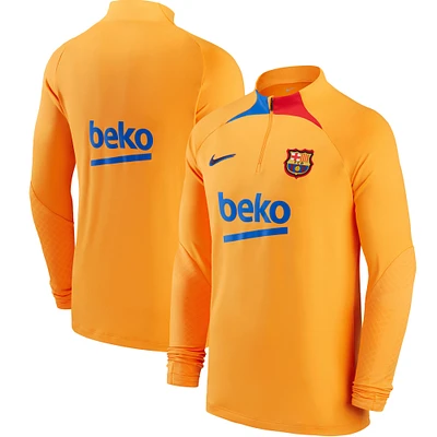 Men's Nike Orange Barcelona 2021/22 Strike Drill Raglan Quarter-Zip Long Sleeve Top