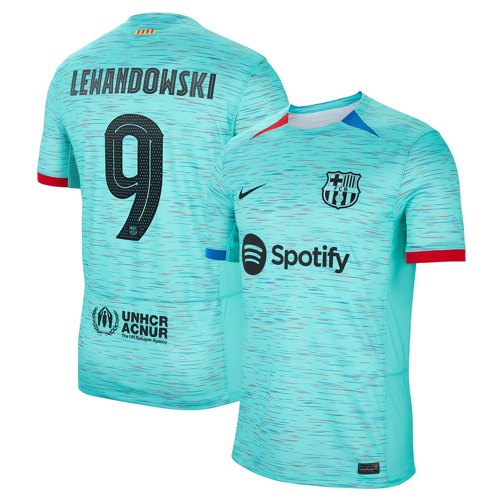 Maillot Nike Robert Lewandowski Aqua Barcelone 2023/24 Troisième Réplique pour Homme