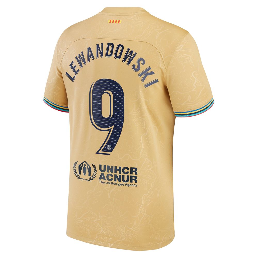 Women's Nike Robert Lewandowski Gold Barcelona 2022/23 Away Replica Player  Jersey