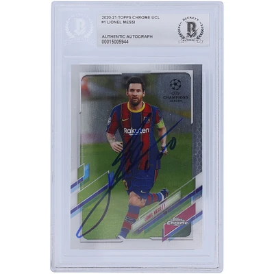 Topps Lionel Messi Barcelona Autographed 2020-21 Topps Chrome UCL #1 BAS Authenticated Card