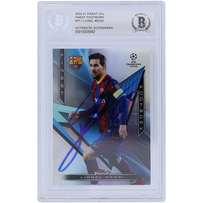 Topps Lionel Messi Barcelona Autographed 2020-21 Topps Finest UCL Finest Footwork #FF-1 BAS Authenticated Card
