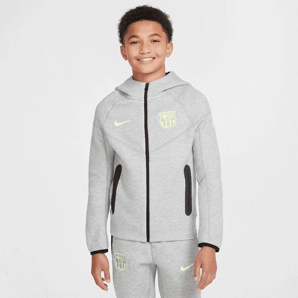 Sweat à capuche entièrement zippé Nike Heather Gray Barcelona Tech Fleece pour jeune