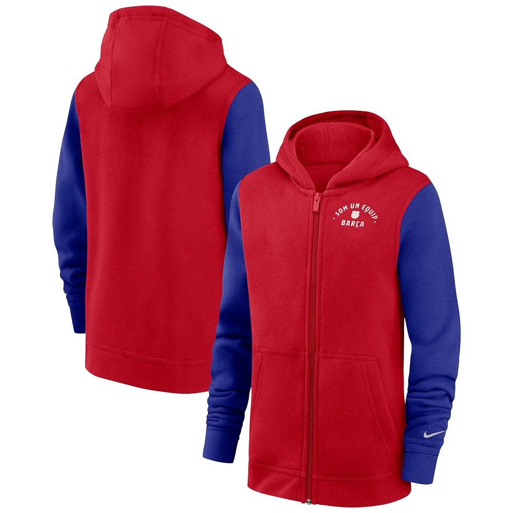 Youth Nike  Red Barcelona Club Full-Zip Hoodie