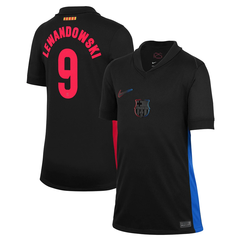 Maillot de joueur Nike Robert Lewandowski noir réplique Barcelone 2024/25 extérieur pour jeune