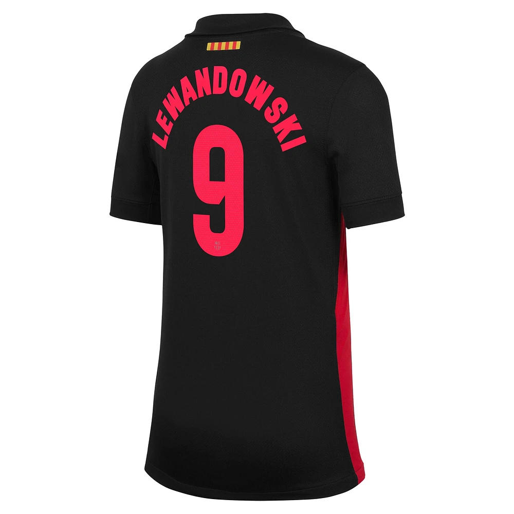 Maillot de joueur Nike Robert Lewandowski noir réplique Barcelone 2024/25 extérieur pour jeune