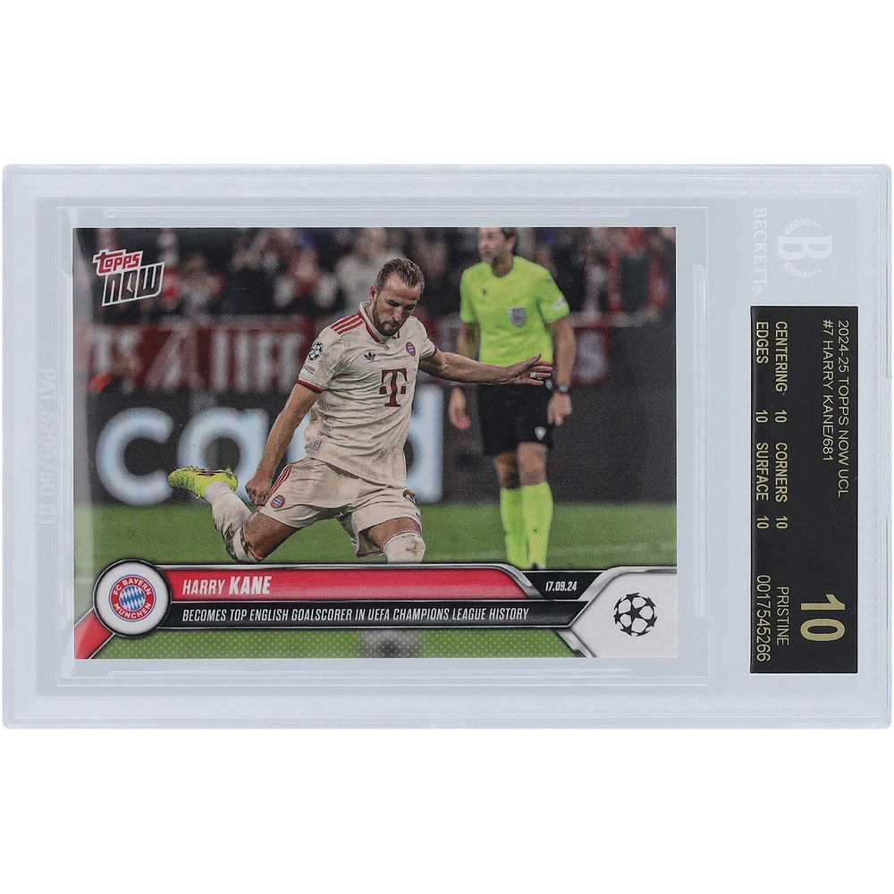 Harry Kane Bayern Munich 2024-25 Topps Now UCL Becomes Top English Goalscorer in UEFA Champions League History Black Label #7 BGS Authenticated 10 Card - 10,10,10,10 Subgrades