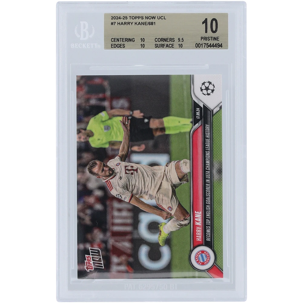 Harry Kane Bayern Munich 2024-25 Topps Now UCL Becomes Top English Goalscorer in UEFA Champions League History #7 BGS Authenticated 10 Card - 10,9.5,10,10 Subgrades