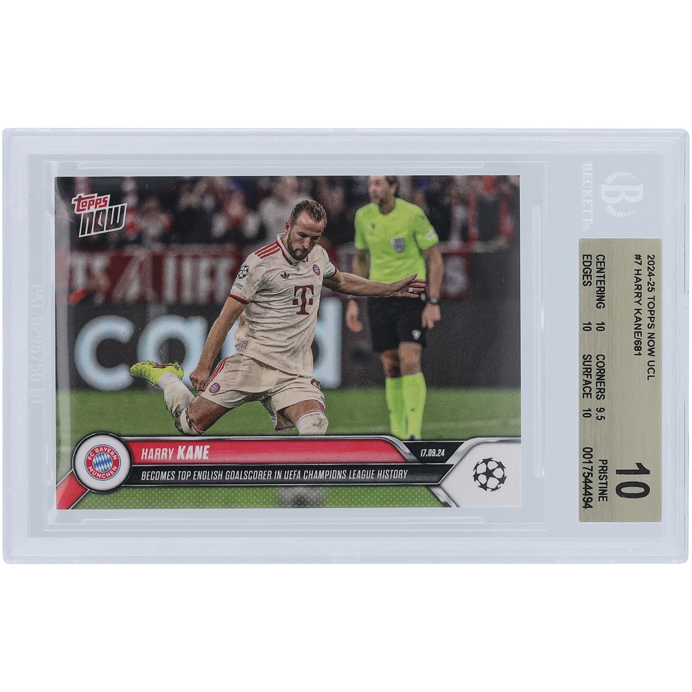 Harry Kane Bayern Munich 2024-25 Topps Now UCL Becomes Top English Goalscorer in UEFA Champions League History #7 BGS Authenticated 10 Card - 10,9.5,10,10 Subgrades