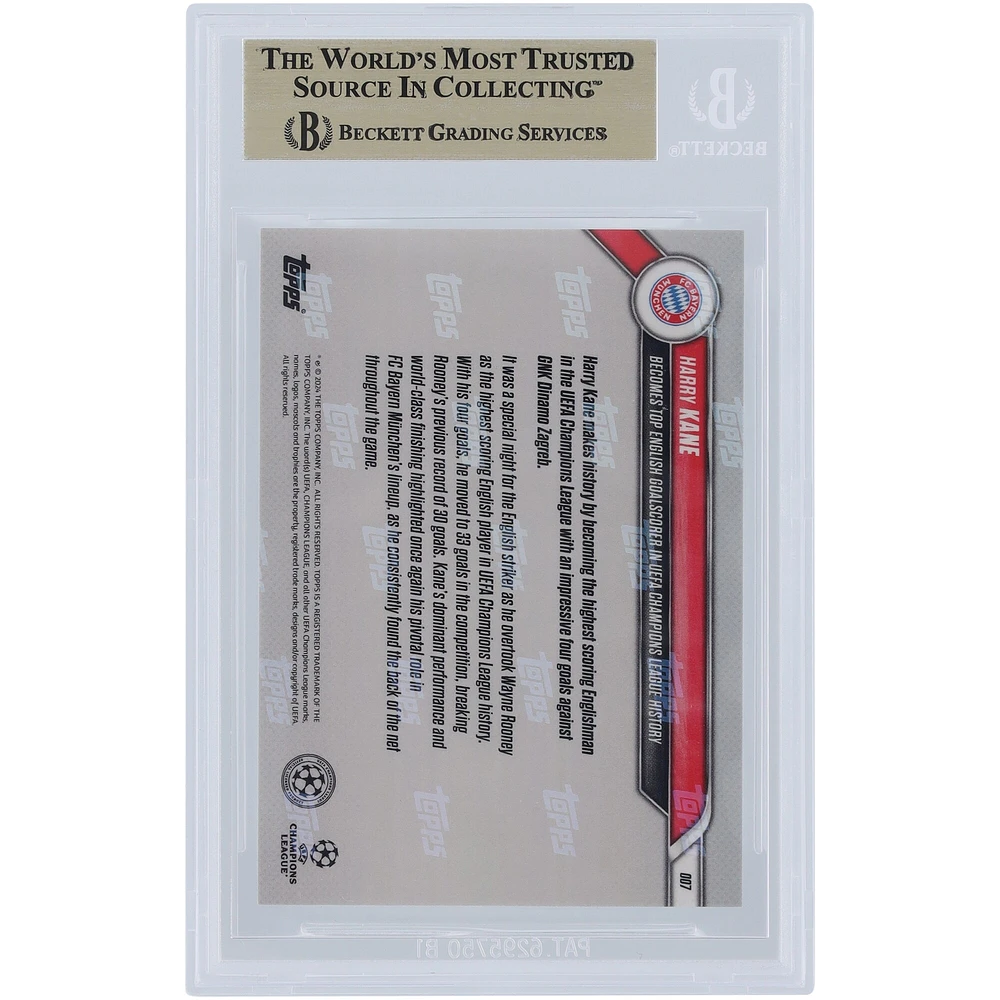 Harry Kane Bayern Munich 2024-25 Topps Now UCL Becomes Top English Goalscorer in UEFA Champions League History #7 BGS Authenticated 10 Card - 9.5,10,10,10 Subgrades