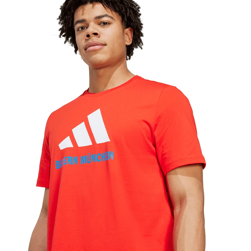 Men's adidas  Red Bayern Munich Three-Stripe Wordmark T-Shirt