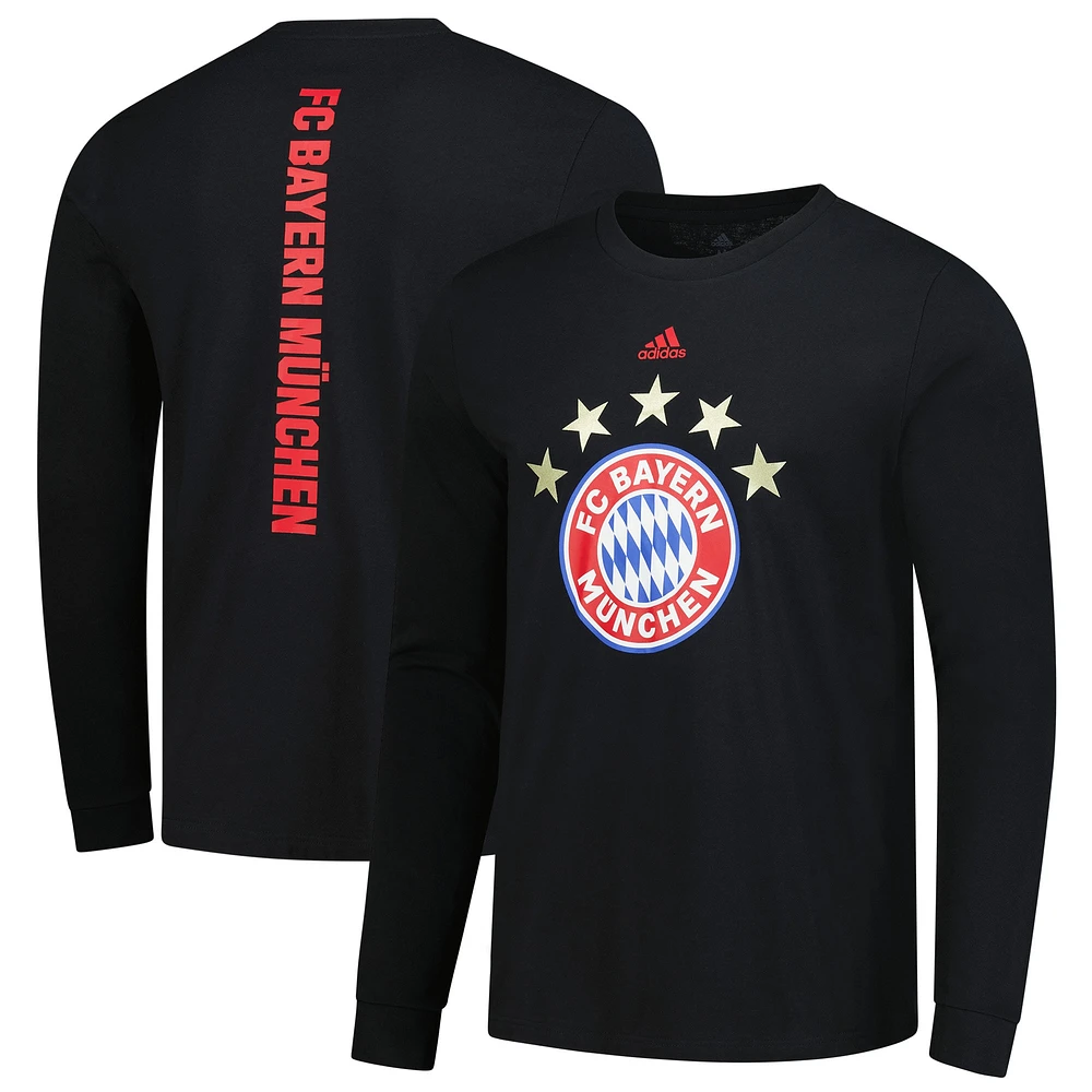 Men's adidas Black Bayern Munich Vertical Wordmark Long Sleeve T-Shirt