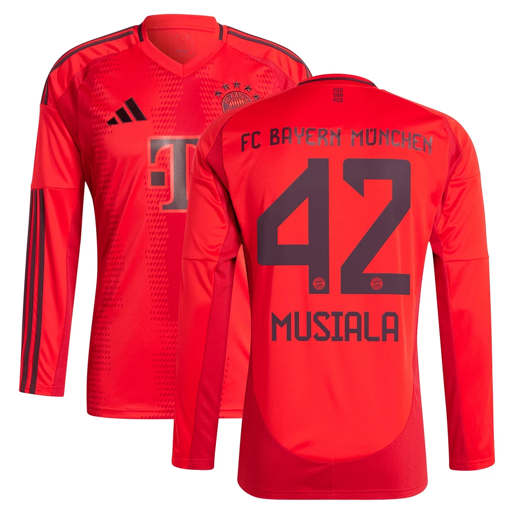 Maillot de joueur adidas Jamal Musiala rouge Bayern Munich 2024/25 domicile réplique à manches longues pour homme