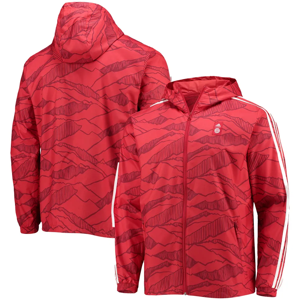 fattige Gendanne besværlige Lids Bayern Munich adidas Full-Zip Windbreaker Hoodie Jacket - Red/White |  Brazos Mall