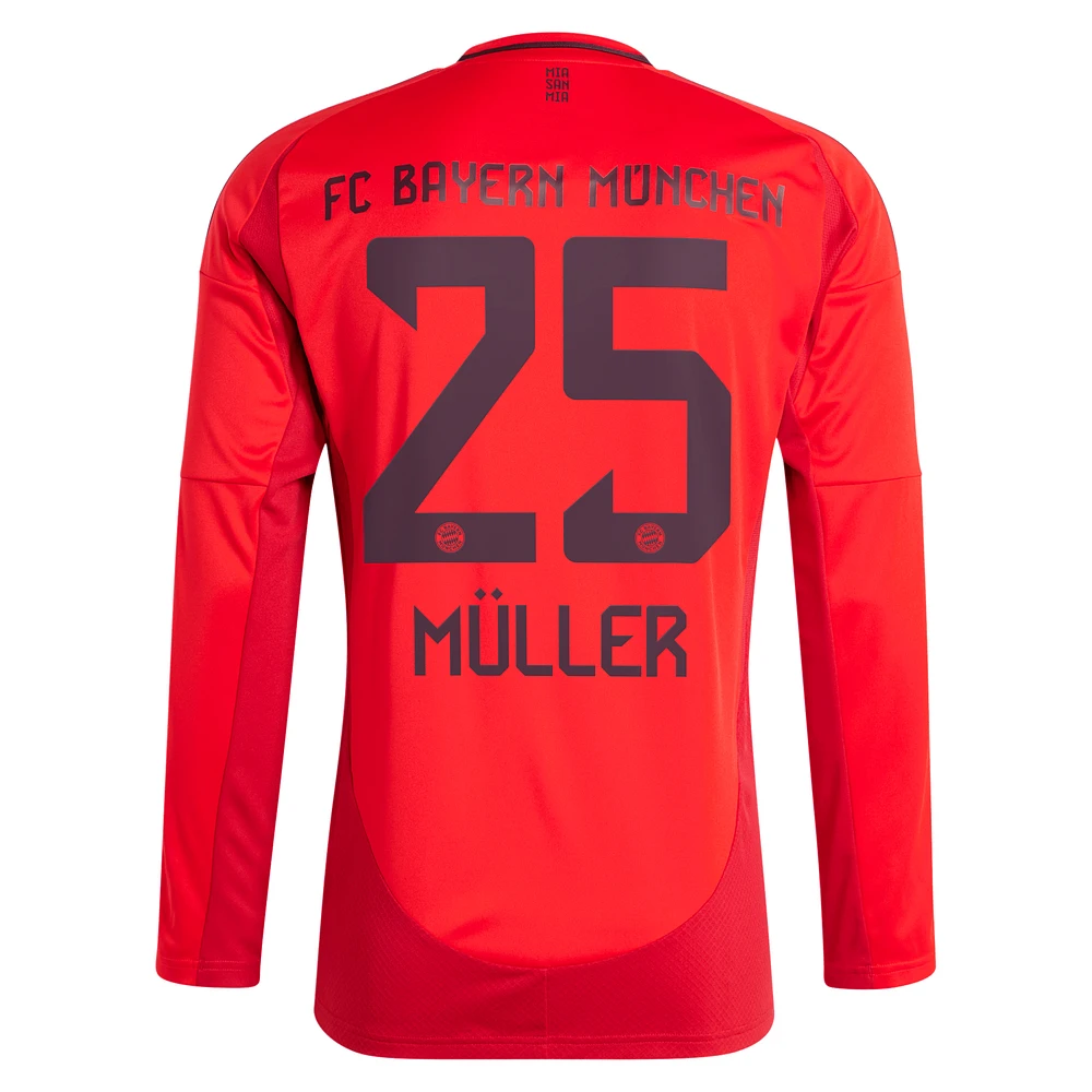 Maillot de joueur adidas Thomas Müller à manches longues pour homme, réplique du Bayern Munich 2024/25 domicile, rouge