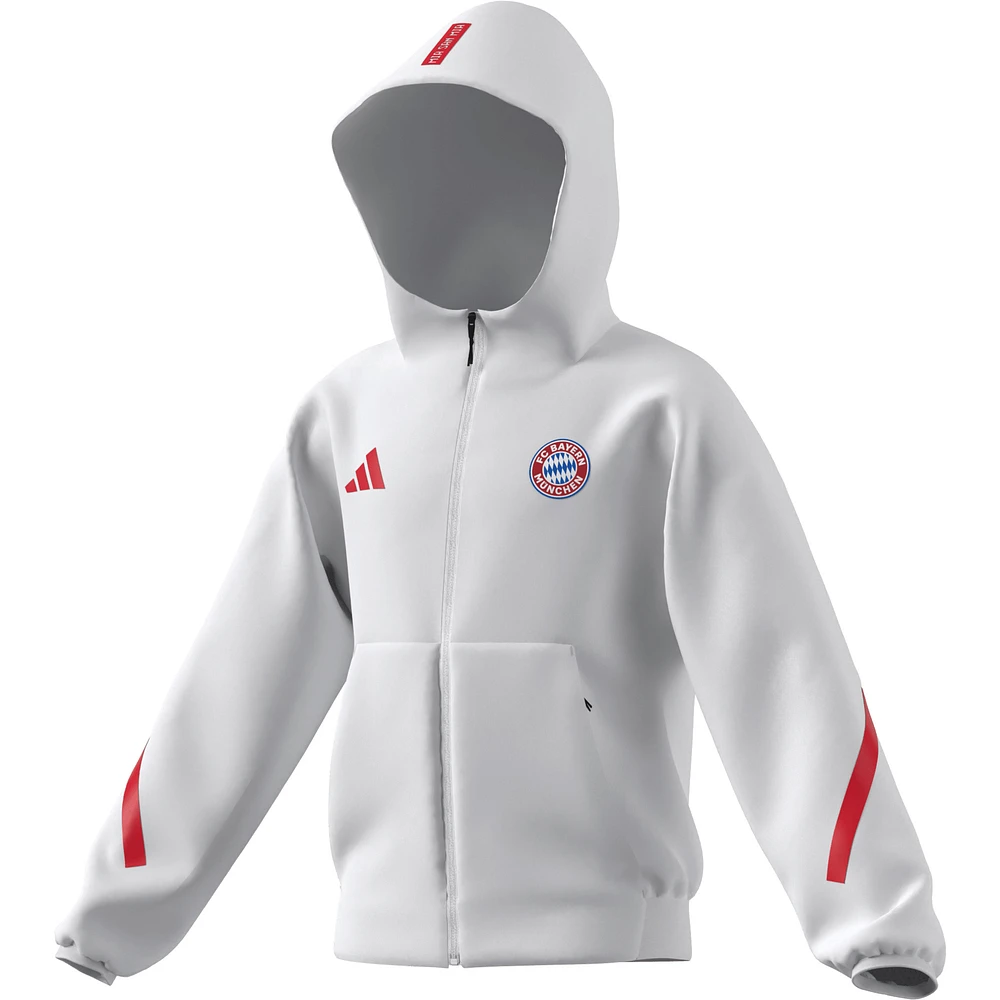 Veste adidas blanche Bayern Munich 2025/26 Anthem entièrement zippée pour jeune