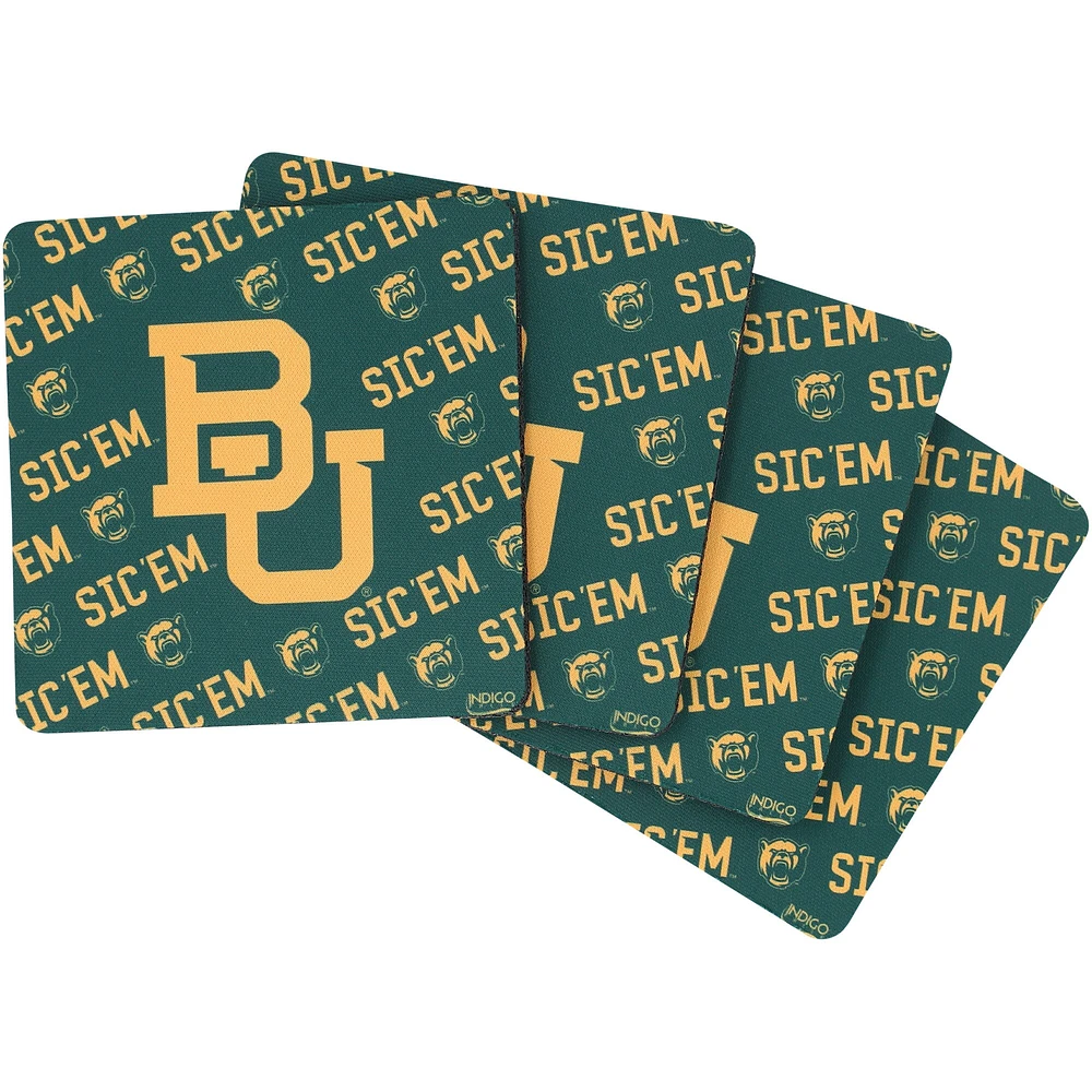 Ensemble de quatre sous-verres carrés à répétition Baylor Bears