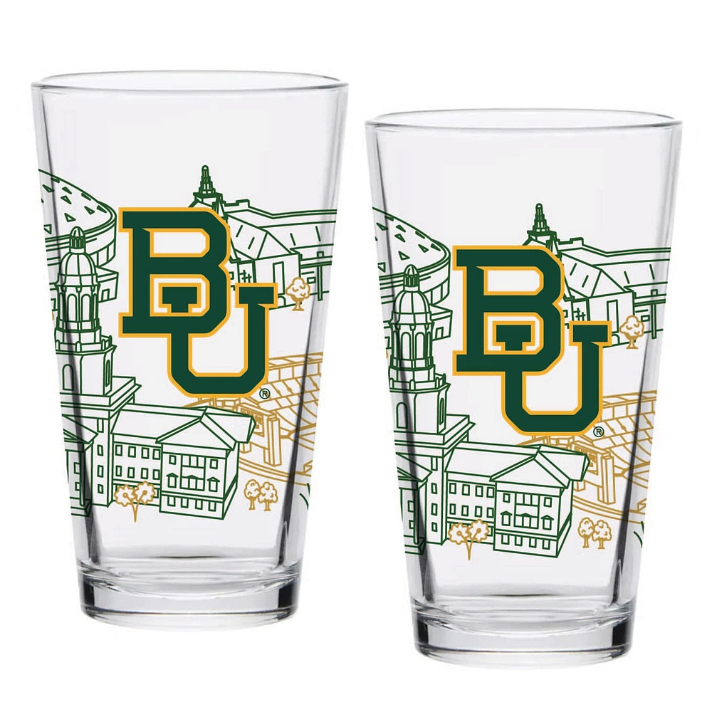 Baylor Bears Two-Pack 16oz. Campus Line Art Pint Glass Set