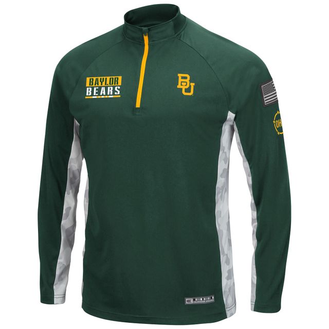 Colosseum Green/Camo Baylor Bears OHT Military Appreciation Snow Cruise Raglan Quarter-Zip Top pour homme