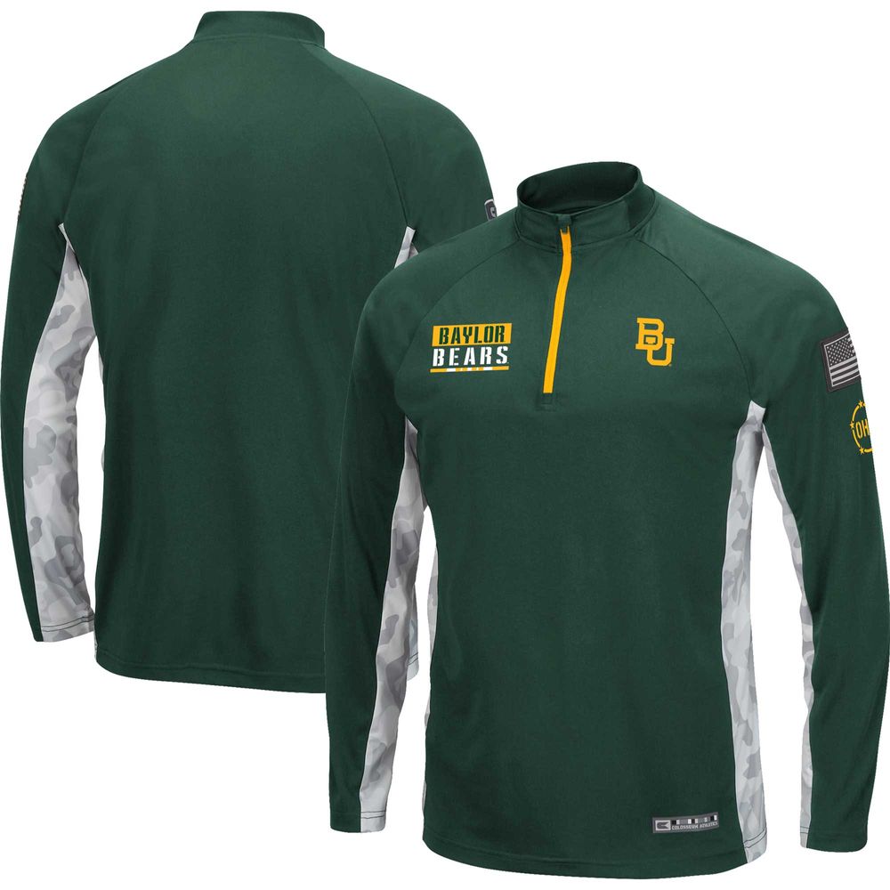 Men's Colosseum Green/Camo Baylor Bears OHT Military Appreciation Snow Cruise Raglan Quarter-Zip Top