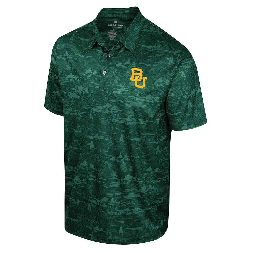 Men's Colosseum Green Baylor Bears Daly Print Polo