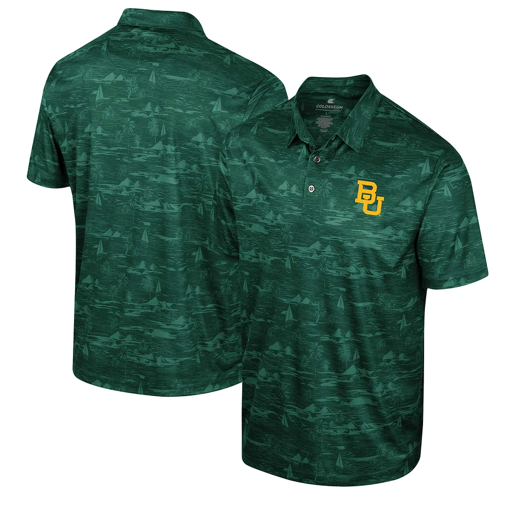 Men's Colosseum Green Baylor Bears Daly Print Polo