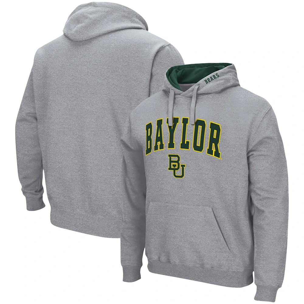 Men's Colosseum Heather Gray Baylor Bears Arch & Logo 3.0 Pullover Hoodie