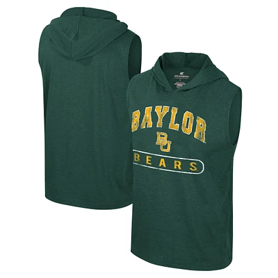 Débardeur à capuche sans manches Colosseum Heather Green Baylor Bears pour hommes