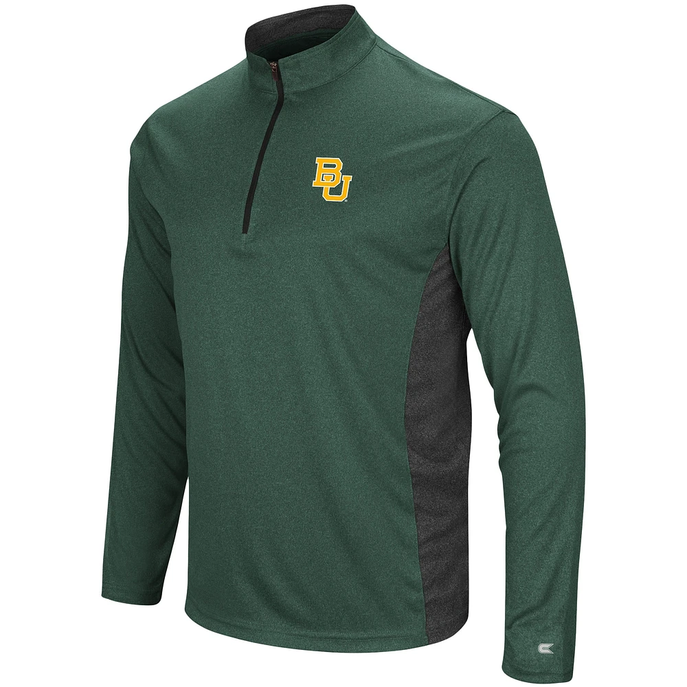 Men's Colosseum Heathered Heather Green Baylor Bears Audible Lightweight Windshirt Quarter-Zip Pullover