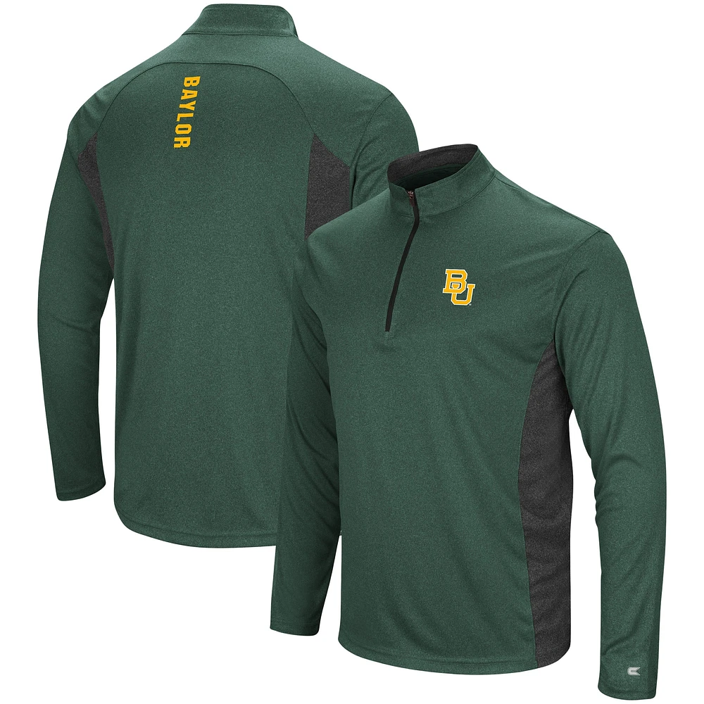 Men's Colosseum Heathered Heather Green Baylor Bears Audible Lightweight Windshirt Quarter-Zip Pullover