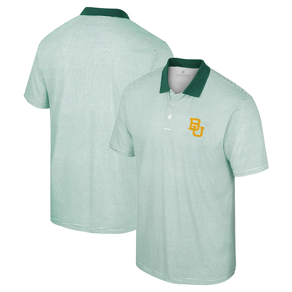 Men's Colosseum White/Green Baylor Bears Print Stripe Polo