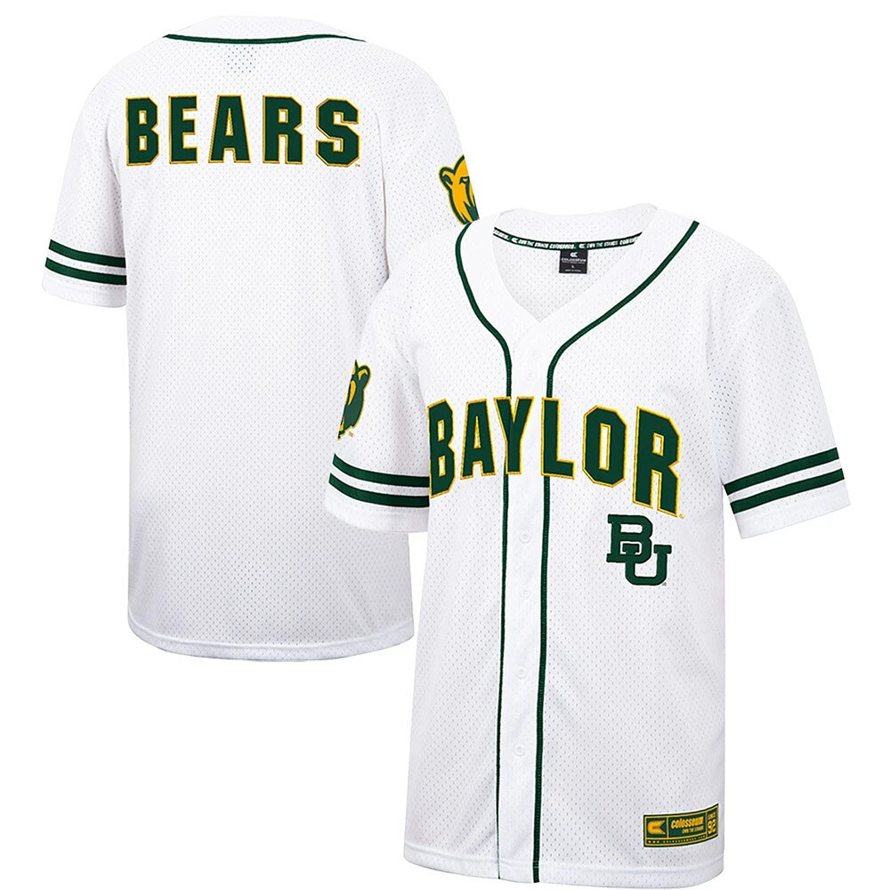 Maillot de baseball boutonné en maille Free Spirited des Baylor Bears Colosseum blanc pour hommes