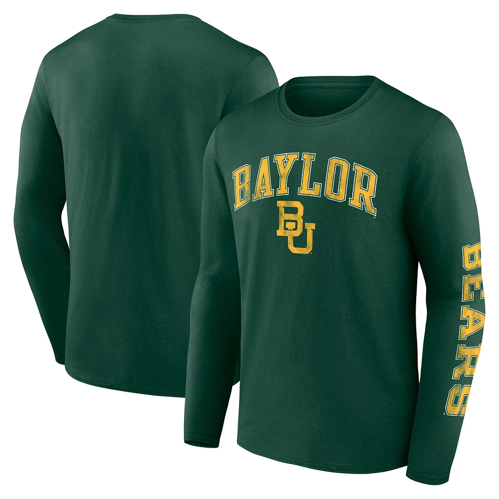 T-shirt à manches longues vert Baylor Bears Fanatics pour hommes en détresse avec logo