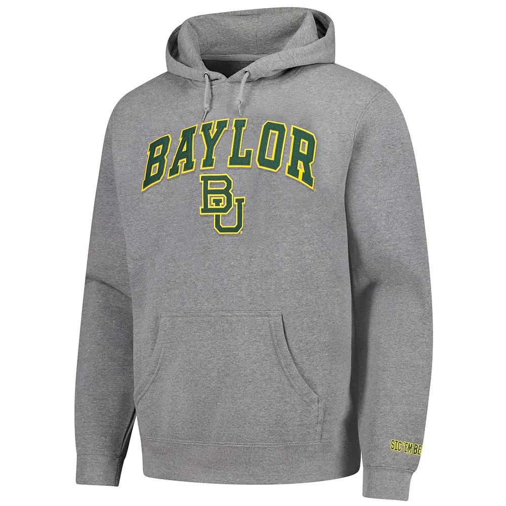 Men's  Heather Charcoal Baylor Bears Arch Logo Foundation Fleece Pullover Hoodie
